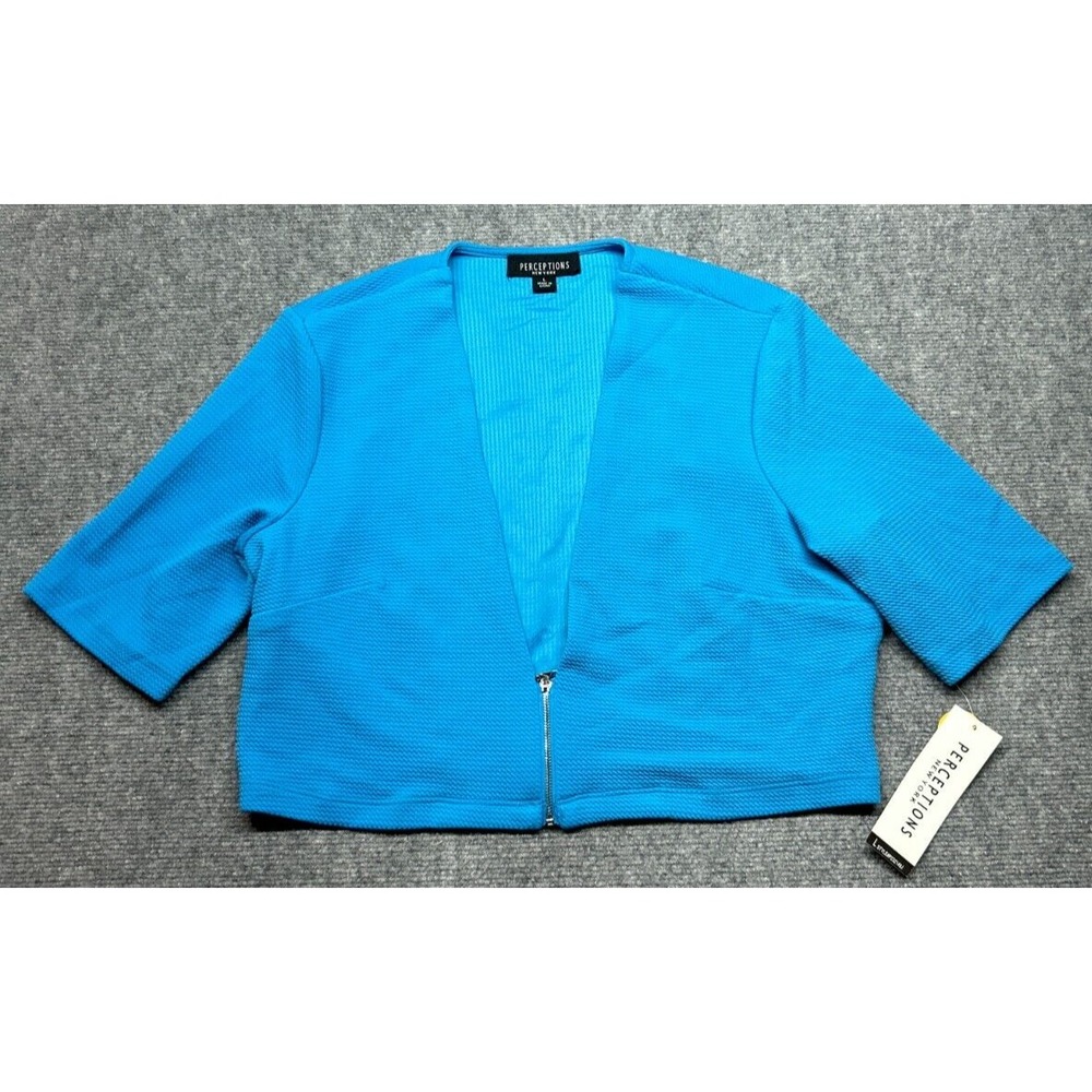Perceptions New York Bolero Top Blouse Womens Size L Blue Short Sleeve Solid New